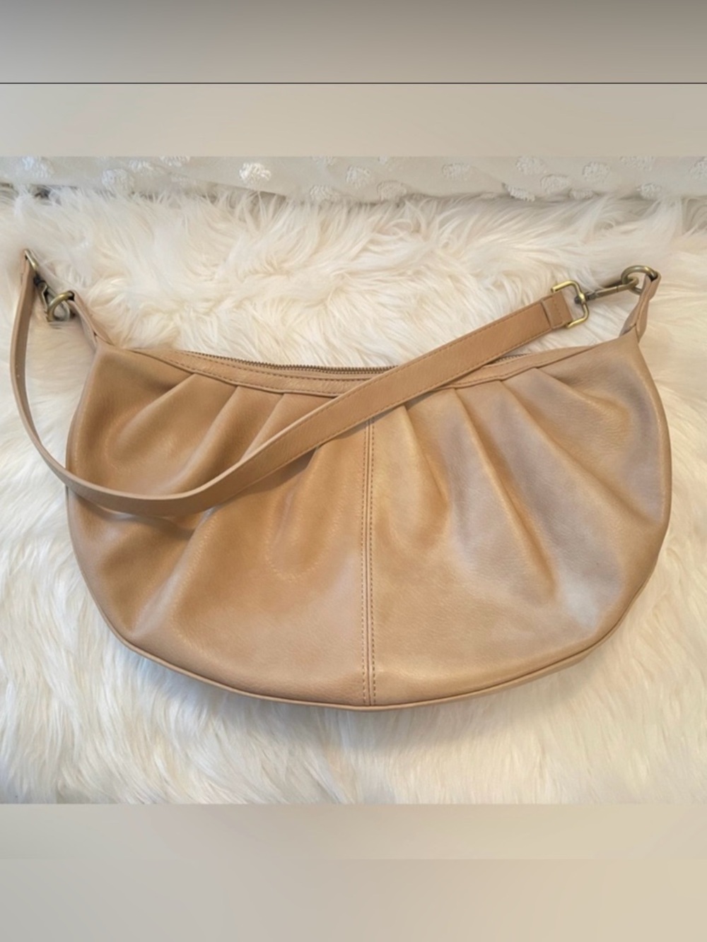 Urban Originals Beige Pleated Crescent Shoulder Bag